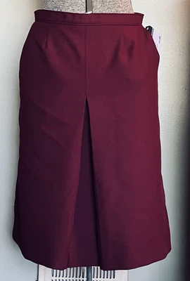 Falda Tejida Poli Borgoña Años 70 De Colección Bolsillos Plisados Frontales Talla 13 Hecha en EE. UU. Para Mujer Foto 1 de 4