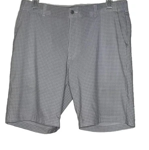 Pantalones cortos de golf Ben Hogan para hombre talla 38 permanezca en su lugar agarre en la cintura a cuadros gris y blanco - Imagen 1 de 6