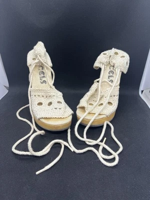 Sandalias de tacón macramé crochet tejido madera vintage años 50 60 Foto 1 de 4