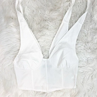 BOOHOO WHITE TIE SHOULDER CORSET CROP TANK TOP V-NECK WOMENS SZ 4 - Image 1 of 4