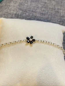 Sterling Silver .925 Signed SABO THOMAS Black/Clear Flower Bracelet 7.5” Stunner - Picture 1 of 8
