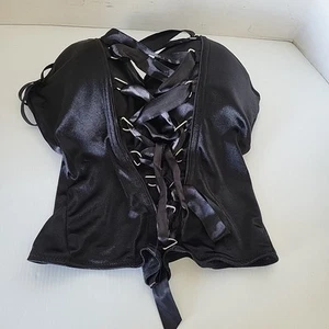Spirit Halloween Corset Bustier Black Size 1XL  Lace Up Shiny Satin Straps - Picture 1 of 9