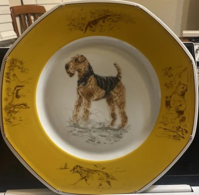 Plato de porcelana amarillo Hermes Paris AIREDALE TERRIER 10" Francia Foto 1 de 4