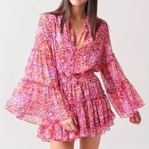 Misa Los Angeles Leeva dress long sleeve mini pink red women’s XS (bin W) - Picture 1 of 12