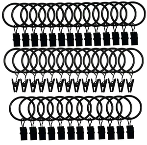 40PCS Premium Drapery Curtain Rings with Clips for 1 Inch Curtain Rod Black - Picture 1 of 3