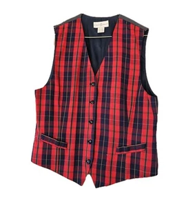 Vtg Royal Stewart Tartan Vest Red Blue Plaid First Issue Women’s Large Patriotic - Picture 1 of 16