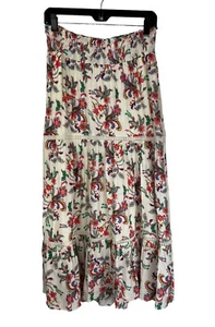 Me + Em Paisley Print Tiered Maxi Skirt Size 8 Pockets Smocked Boho Peasant - Picture 1 of 10