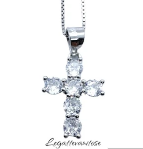  Croce in argento 925 con zirconi Bianchi 3 mm luminosi + catenina omaggio.  - Foto 1 di 13