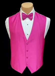 Men's Bright Pink Tuxedo Vest & Tie Long or Bow Formal Wedding Groom Prom Cruise - Picture 1 of 8