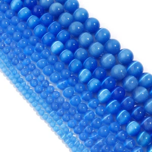 Cuentas de vidrio sueltas redondas ojo de gato azul para hágalo usted mismo pulseras collar accesorios - Imagen 1 de 6