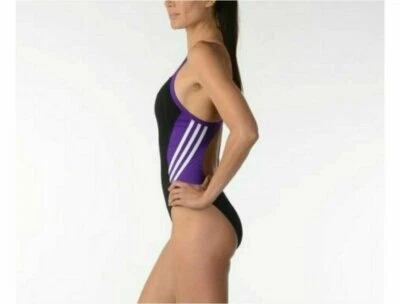 Traje de baño Adidas negro púrpura empalme liso vórtice espalda 1 pieza equipo de natación niña 24  Foto 1 de 3