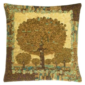 BELGIAN TAPESTRY KLIMT TREE OF LIFE V2 LARGE 28" CUSHION PILLOW COVER WITH ZIP - Picture 1 of 7