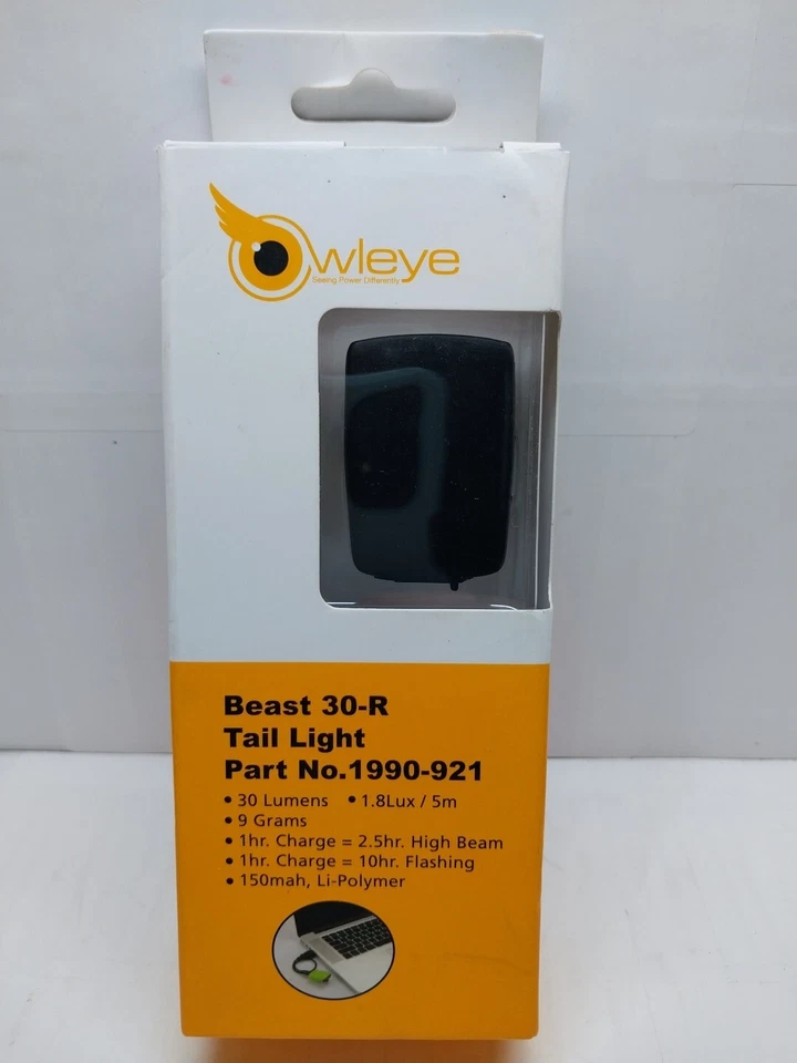 Luz Trasera Bicicleta Owleye Beast 30-R Parte #1990-921 USB Recargable Negra Foto 1 de 3