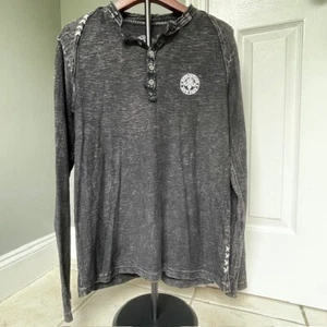AFFLICTION Herren grau Henley Langarm Hemd "Live Fast" Small Distressed Y2K - Bild 1 von 12