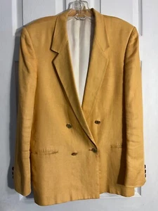Moygashel Nordstrom Gold Mustard Double Breasted Lined Linen Blazer Women 14 - Picture 1 of 5