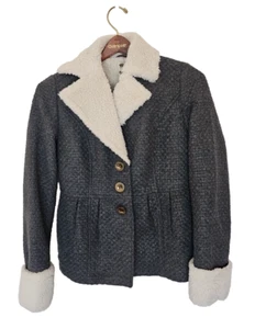 Tulle Gray Basket Weave Women Size Small Shearling Lined Coat - Picture 1 of 8