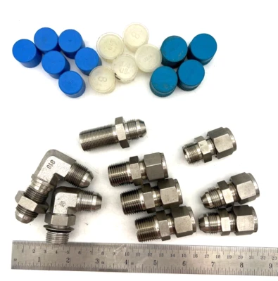 Lot 9 Variety of SWAGELOK 1/2" Tube NPT Pipe SAE Fittings SS 316 Bulkhead Elbows - Image 1 of 4