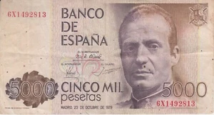 BILLET ESPAGNE BANCO DE ESPANA 5000 CINCO MIL PESETAS 23 DE OCTUBRE DE 1979. - Picture 1 of 2