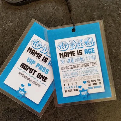 BONGO BADGES Personalised Blue Word Art Vintage Retro VIP Lanyard Birthday Party Invite pass