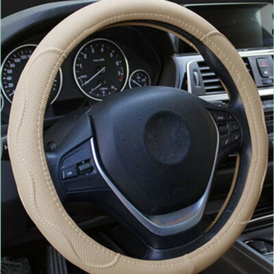 15in PU Leather Car Steering Wheel Cover Anti-slip Protector Accessories Beige - Image 1 of 4