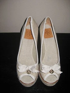 NEW IN BOX TORY BURCH JACKIE ESPRADILLE WEDGE LINEN SANDAL SHOES SIZE 9.5 - Picture 1 of 6