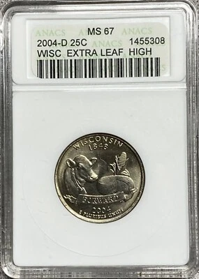 2004-D Wisconsin State Quarter Extra Leaf High ANACS MS67 - Image 1 of 4
