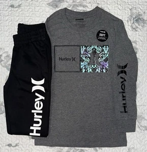 Boys Hurley Gray/Black/Multi Long Sleeve T & Black/White Joggers Sz/ Small (8) - Picture 1 of 10