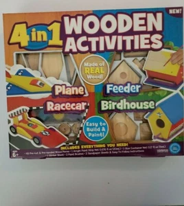 4 in 1 Wooden Activities Made of real wood plane racecar feeder birdhouse. - Picture 1 of 2