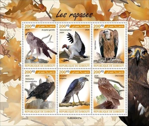 Greifvögel postfrisch Briefmarken 2024 Dschibuti M/S - Bild 1 von 1
