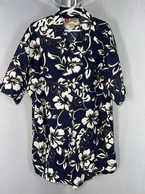 Camisa Hawaiana Hilo Hatties Niños Grande Azul Blanco Floral Abotonada x104 Foto 1 de 4