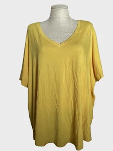 T-shirt TERRA & SKY giallo senape scollo a V elasticizzata morbida manica corta taglia 4X* - Foto 1 di 8