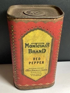 ANTIGUA LATA DE ESPECIAS ADV MARCA MONTCLAIR PIMIENTO ROJO DE SEARS ROEBUCK & CO CHICAGO - Imagen 1 de 12