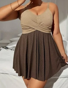 Woman’s Plus Size 2-Pc Skirt Swimsuit Brown Sz 4XL NEW - Picture 1 of 2