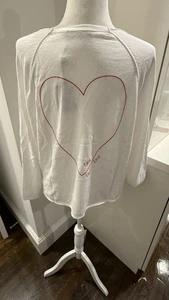 New Raffi V-Neck Button Long Sleeve Cardigan Sweater White Embroidered Red Heart - Picture 1 of 7