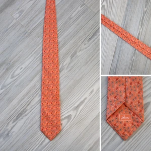 Brioni Men's Neck Tie Orange Floral L 60" W 3.5" Hand Woven Italian Silk Luxury  - Picture 1 of 7