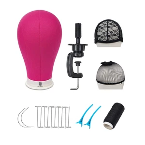 22 Inch Canvas Block Head Mannequin Wig Head with Stand Pink for Display with Mo - Picture 1 of 12