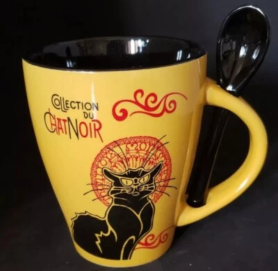 Vintage Le Chat Noir (The Black Cat)  French Ceramic Mug With Spoon  New In Box  - Image 1 of 4