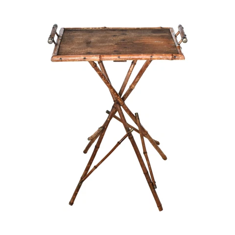 English Victorian Aesthetic Era Burnt Bamboo Tray Side Table Cover
