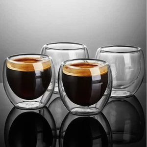 4pcs 2.7oz Double Wall Glass Coffee Mugs Clear Espresso Cups Insulated Shot Gla. - Picture 1 of 11
