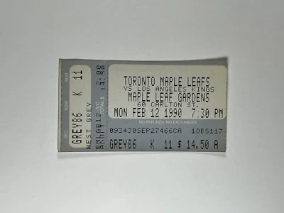 2-12-1990 Los Angeles Kings @ Toronto Maple Leafs NHL Hockey Ticket - Image 1 of 2