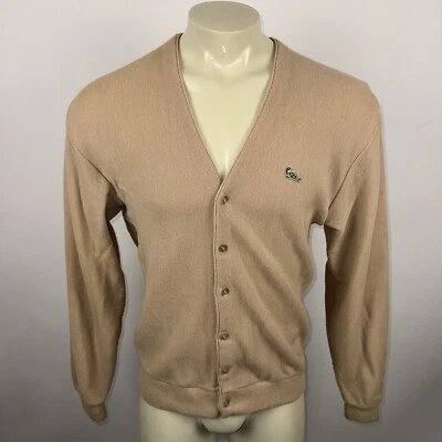 Vtg 60s 70s Sweater Mens Large Turtle Logo Challenger Tan Rockabilly Cardigan - Image 1 of 4