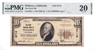$10 1929 T1 National WILLOWS California CA 🇺🇸  Mega Rare! 🇺🇸 - Image 1 of 2