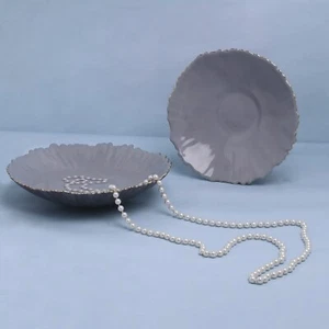 G Decor Set Of Two or Single Asteria Irregular Slate Grey Gold Rim Serving Bowls - Picture 1 of 8