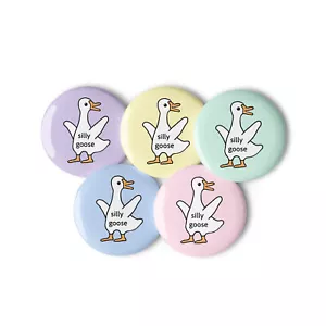 Silly Goose Cute Bird Set of 5 Pastel Pins Buttons 2.25" - Picture 1 of 2