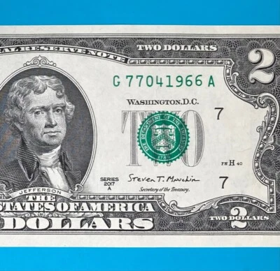 TRAILING YEAR 1966 (G 7704 1966 A) $2 Two Dollar Bill Serial Number 2017A *UNC* - Image 1 of 4