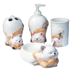 Hand Paint, Blinky the Cat, Ceramic Bathroom Accessories Set 4 pcs. from Sydney - Picture 1 of 5