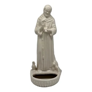 Vintage Ceramic St Francis Figurine With Birds Planter Or Font  14” Tall - Picture 1 of 13