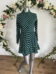 Influence Shirt Smock Dress Size 8 Black Blue Retro Geometric Print Dress LY69 - Picture 1 of 12