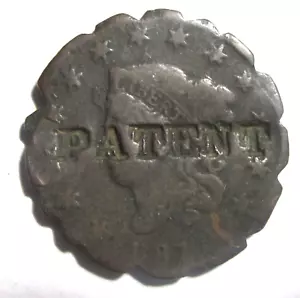 1819 großer Cent Gegenstempel PATENT harte Zeiten Medaille - Bild 1 von 3