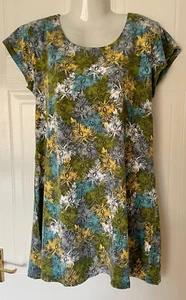MISTRAL Baumwollmischung Tunika T-Shirt, grau/grün/gelb/weiß/türkis geblümt UK 16 - Bild 1 von 5